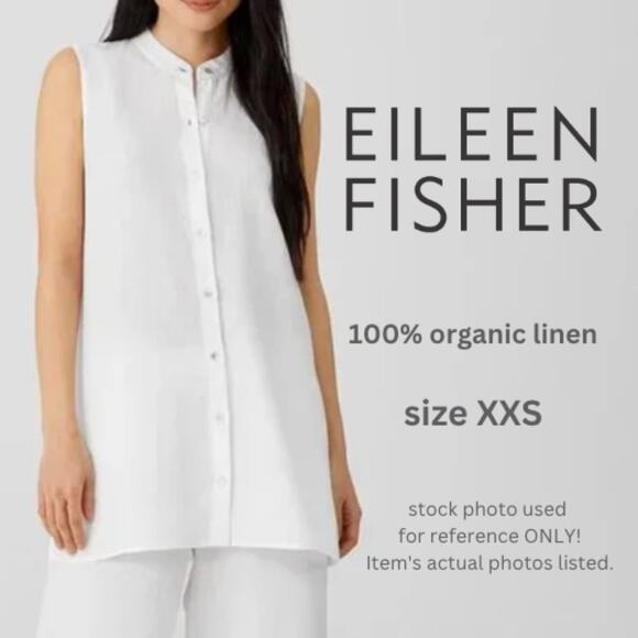 EILEEN FISHER women's white organic linen sleeveless button down shirt SIZE XXS - Picture 1 of 12